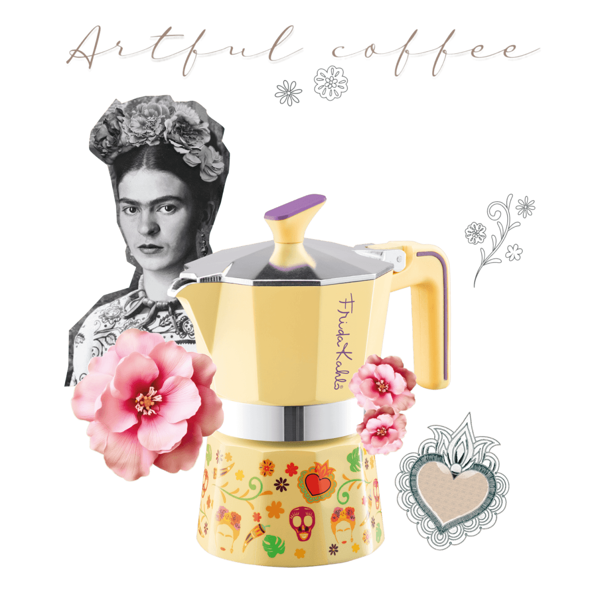 Pedrini® Frida Kahlo Kotyogós Kávéfőző - Sárga - Reserva